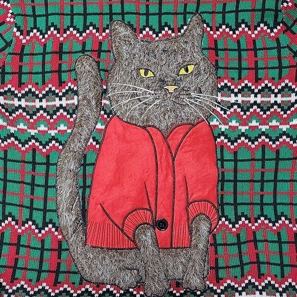 33 DEGREES MENS COTTON SWEATSHIRT WITH CAT ALSO HOLIDAY LIKE - SIZE L - Picture 3 of 6